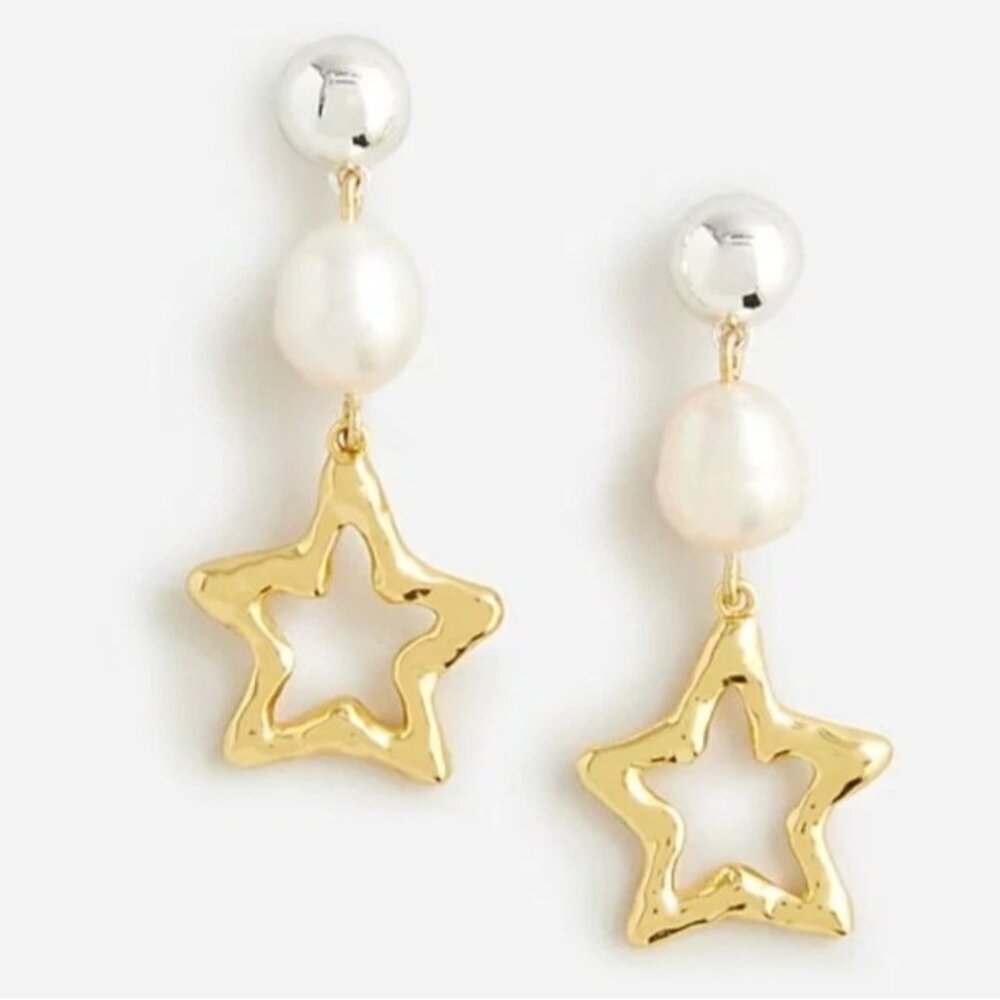 J. Crew Freshwater Pearl & Star Drop Earrings Gold-Plated